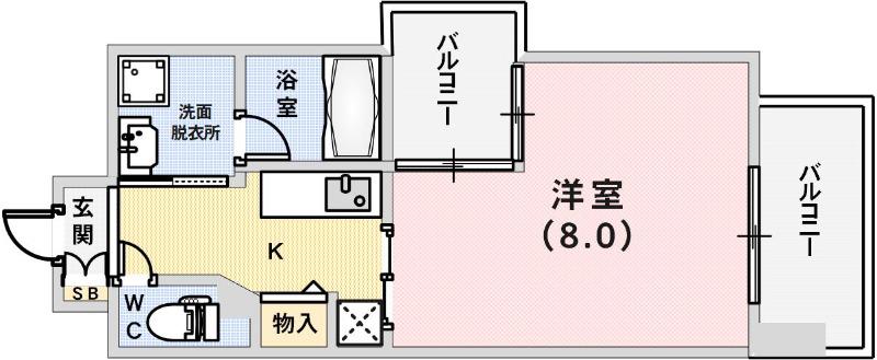 ベルフェリーク新神戸(1K/9階)の間取り写真