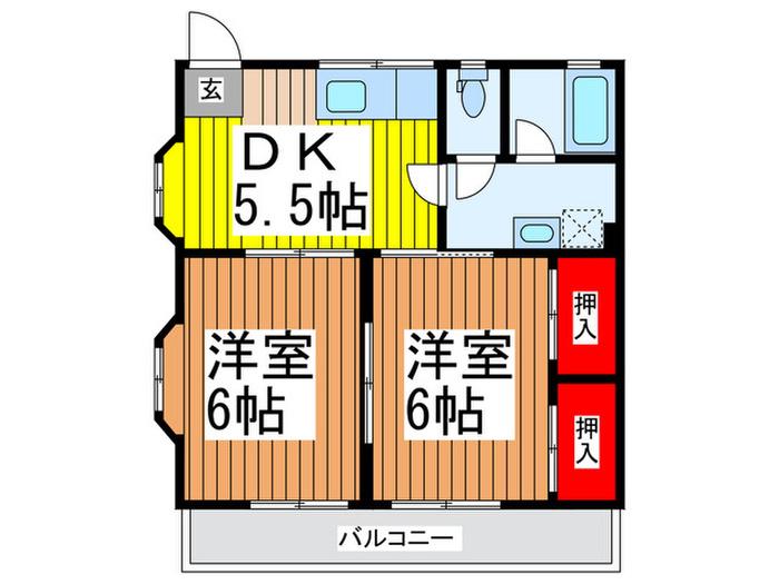ポピーハイツ(2DK/1階)の間取り写真