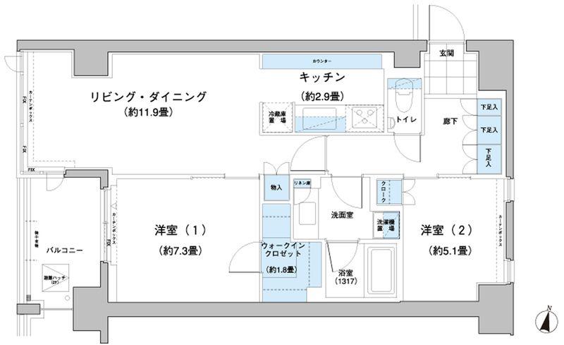 ガーデニエール砧レジデンス(1SLDK/2階)の間取り写真