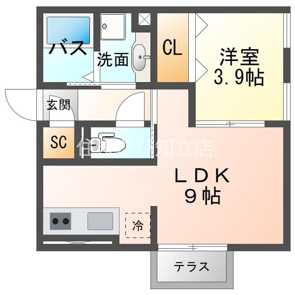 スカイコートB棟(1LDK/1階)の間取り写真