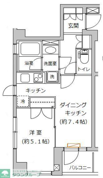 エスコートノヴェル白金高輪(1DK/2階)の間取り写真
