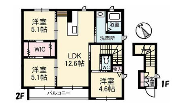シャーメゾン水呑III(3LDK/2階)の間取り写真