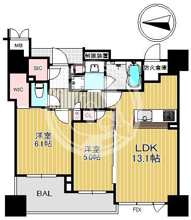 THE CROSS CITY TOWER(2LDK/25階)の間取り写真
