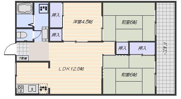 第1コーポ谷浦(3LDK/3階)の間取り写真