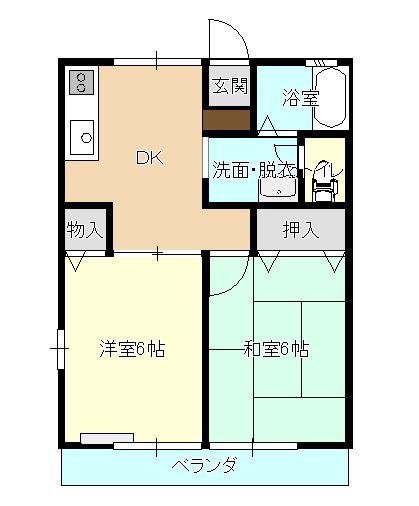 高砂ハイツ(2DK/2階)の間取り写真