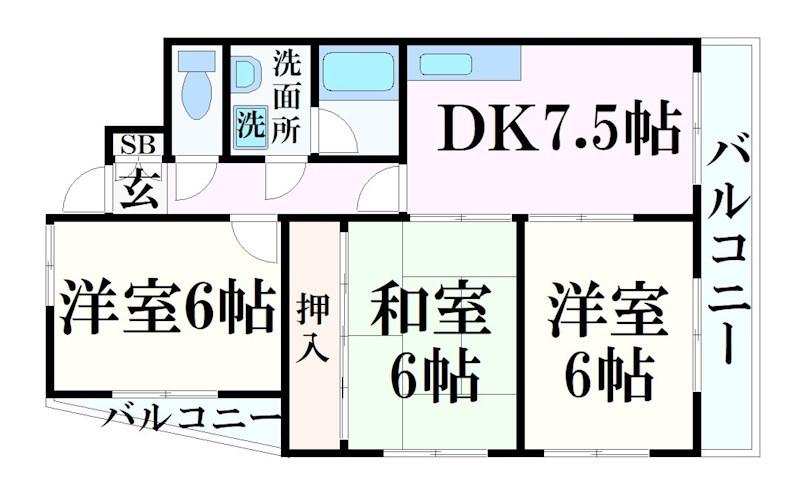 ピュアコート北八代(3DK/3階)の間取り写真