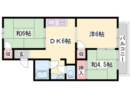 バンブーハイツ(3DK/2階)の間取り写真