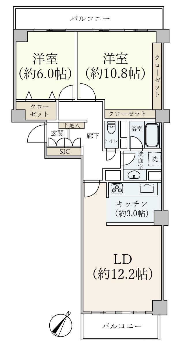 月島リバーハウスB棟(2LDK/10階)の間取り写真