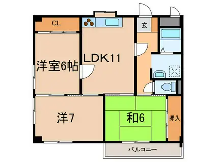 ハイツ旭が丘(3LDK/3階)の間取り写真