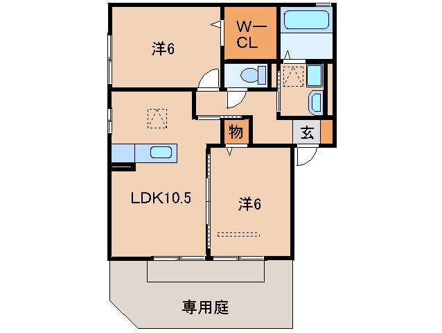 ウィット N(2LDK/1階)の間取り写真