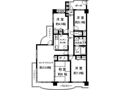 ルネヒューマンズガーデン和泉(4LDK/5階)の間取り写真
