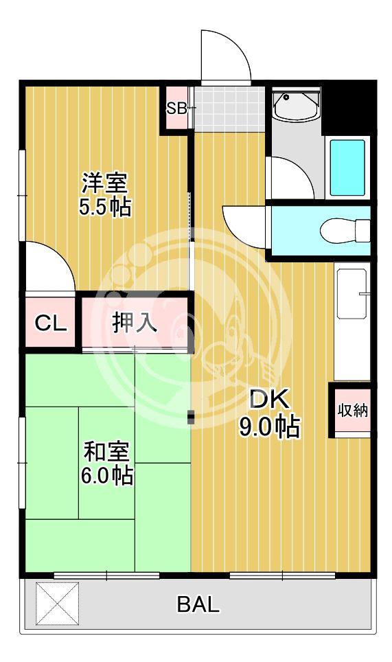 山洋コーポ(2DK/3階)の間取り写真