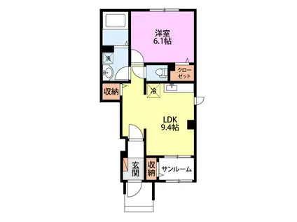 マリーナ(1LDK/1階)の間取り写真