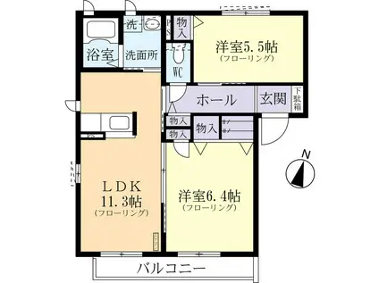 アミティハイムE棟(2LDK/1階)の間取り写真