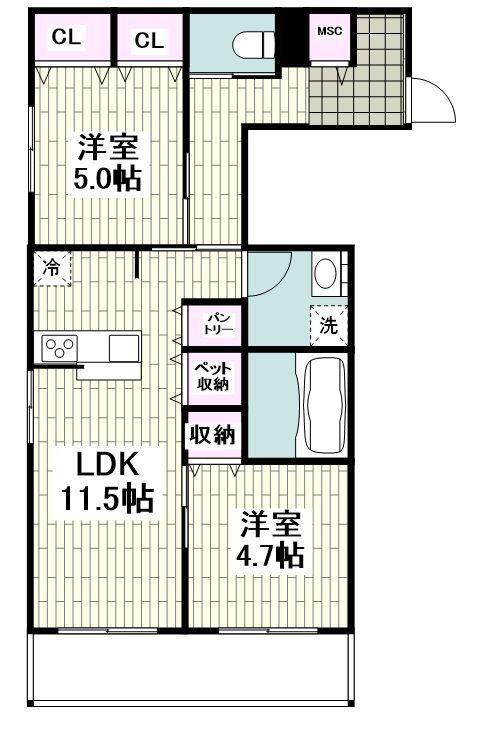 アルカン・メール 藤沢(2LDK/1階)の間取り写真