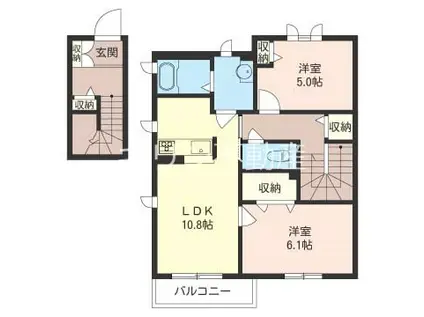 オキザリス B棟(2LDK/2階)の間取り写真