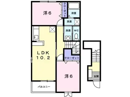 プロムナードI(2LDK/2階)の間取り写真