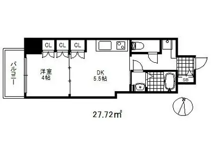 神戸元町ノア(1DK/8階)の間取り写真