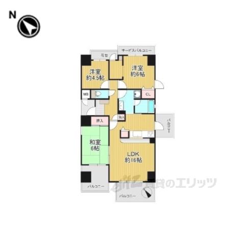 ローレルスクエア木津川台第一期一番館(3LDK/6階)の間取り写真