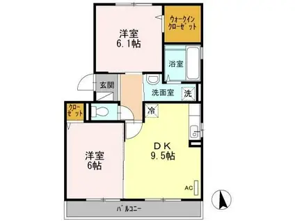 ソレアード II棟(2DK/1階)の間取り写真