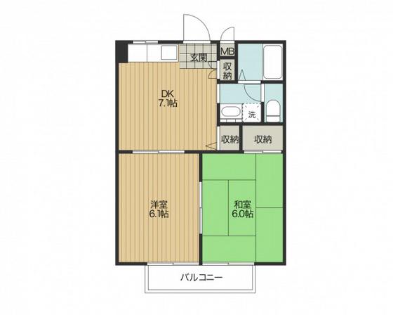 フォブール下中野(2DK/2階)の間取り写真