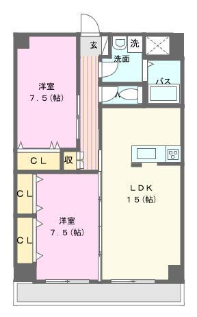 MP X番館(2LDK/2階)の間取り写真