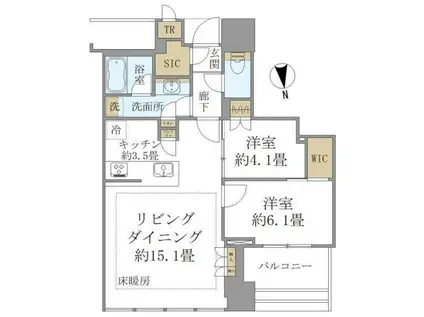 白金ザ・スカイ イースト棟(2LDK/6階)の間取り写真