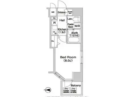 コンフォリア浅草橋DEUX(1K/2階)の間取り写真
