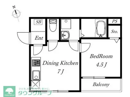 アパルトマン1(1DK/2階)の間取り写真
