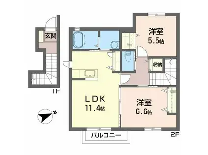 グレイスコートB(2LDK/2階)の間取り写真
