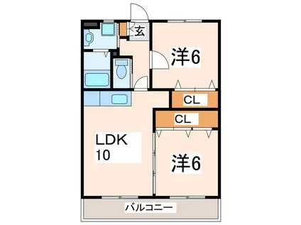 エクセル健軍(2LDK/1階)の間取り写真