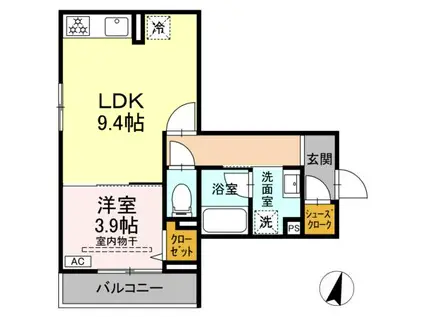 ディー パイナ 登戸新町(1LDK/2階)の間取り写真
