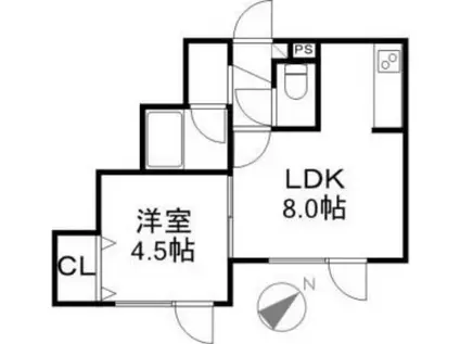 珊瑚第2マンション(1LDK/1階)の間取り写真