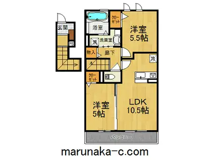 ヒルサイド(2LDK/2階)の間取り写真
