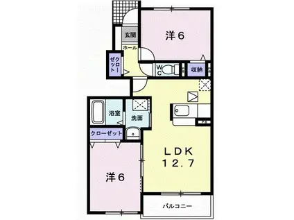 マーヴェラス ヴィラ D(2LDK/1階)の間取り写真