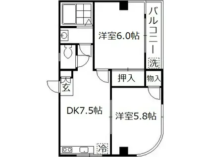 シュロス吉川(2DK/4階)の間取り写真