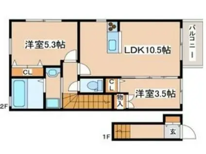 仮 古田ハイツ(2LDK/2階)の間取り写真
