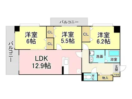 フェルト515(3LDK/13階)の間取り写真