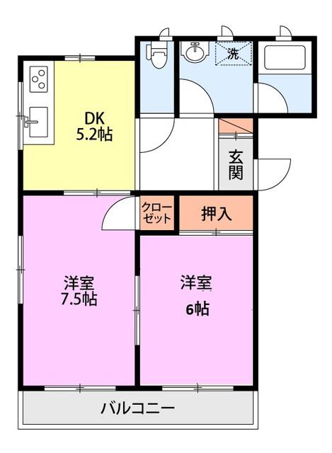 ベルハウス中山(2DK/2階)の間取り写真