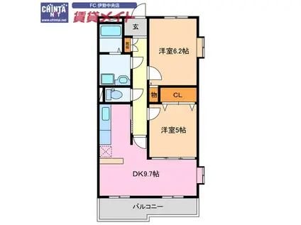 クレセールヴァンブ(2DK/2階)の間取り写真