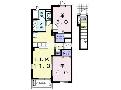 リーベ荒尾II(2LDK/2階)の間取り写真