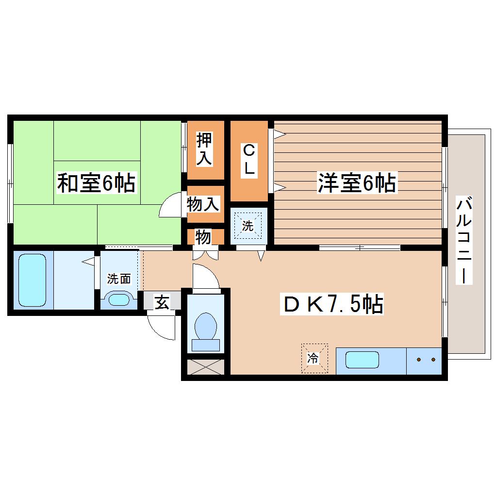 ベルパーク川平V番館(2DK/2階)の間取り写真