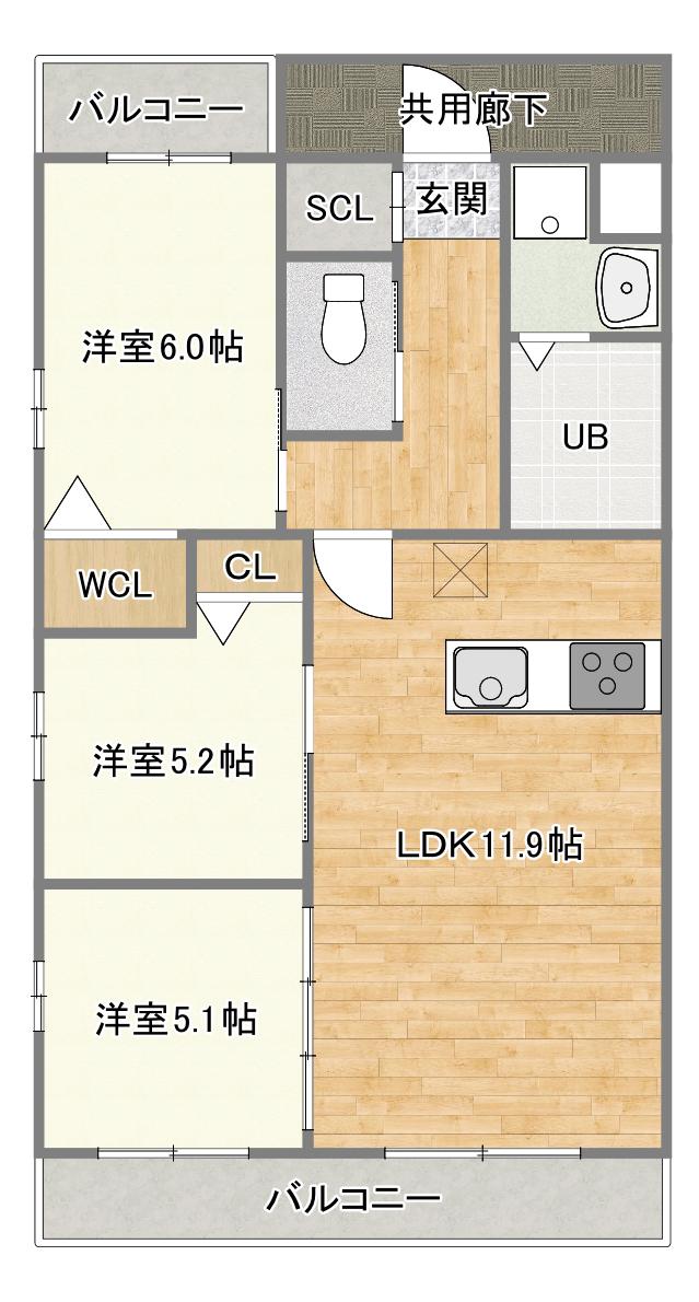 コンダクトレジデンスHIGUCHIMACHI(3LDK/8階)の間取り写真
