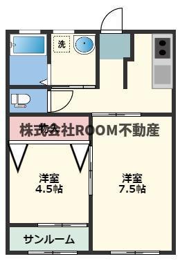 ソレイユ郡元(2K/1階)の間取り写真