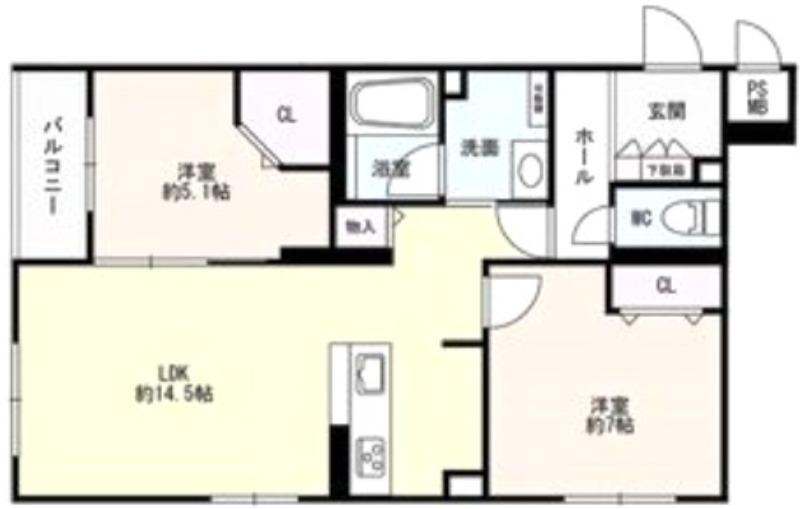 8 3W2 HACHI SAN ウエスト NY(2LDK/1階)の間取り写真