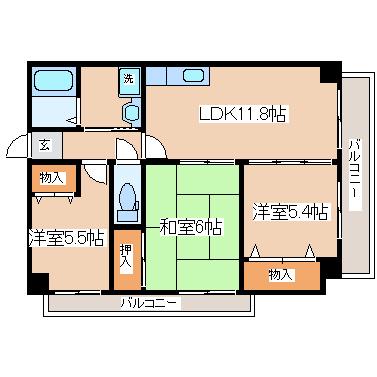 フレンテ灘(3LDK/9階)の間取り写真