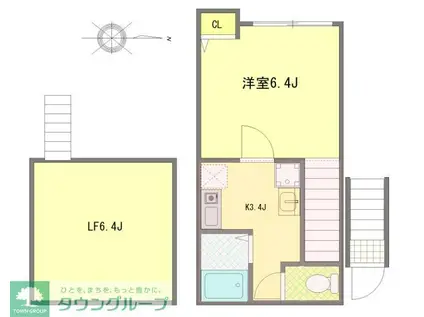フラッグ・みたか(1K/2階)の間取り写真
