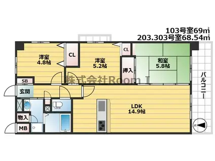 OC RESIDENCE R HAMAGUCHI(3LDK/1階)の間取り写真