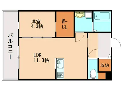 ONESTA オネスタ(1LDK/2階)の間取り写真