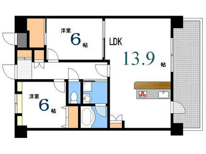 ローズ・リバー(2LDK/4階)の間取り写真